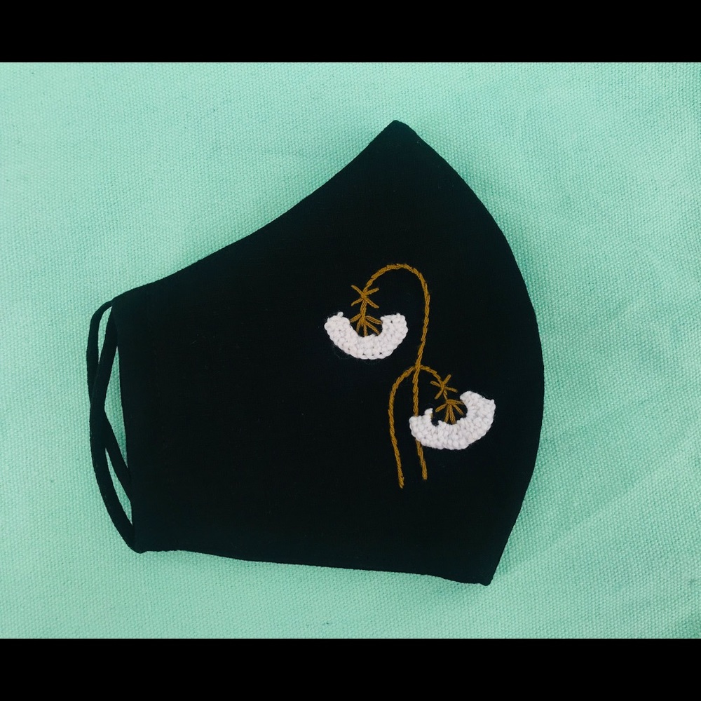 Embroidered Face Mask, Linen Mask w Filter Pocket